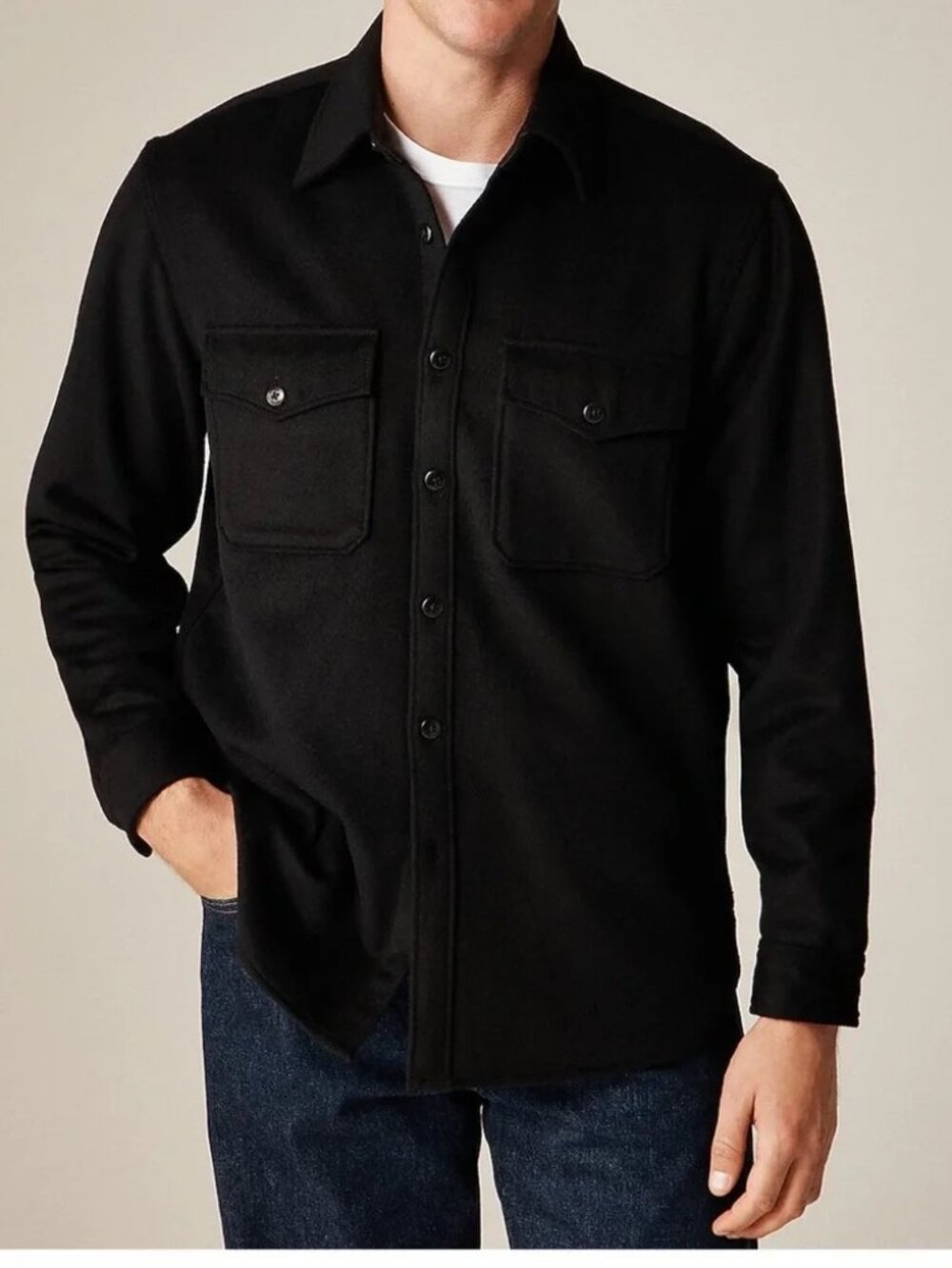J. Crew x Wallace & Barnes Black Wool Blend CPO Shirt XL $298